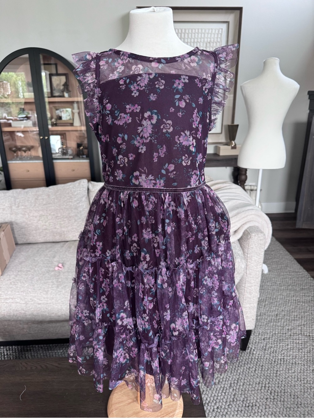Zenzi Girls Large 10/12 Floral Ruffle Tiered Purple Dress